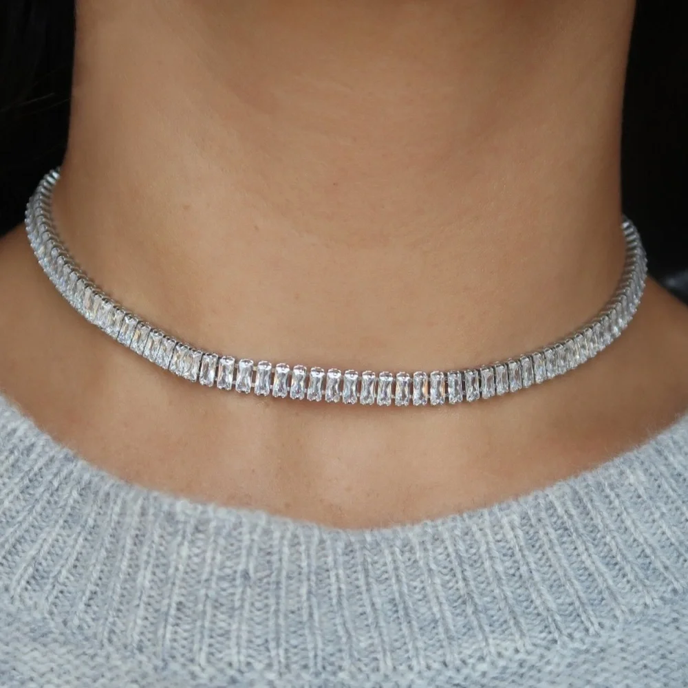 White gold plated tennis choker - Picture 1 of 4